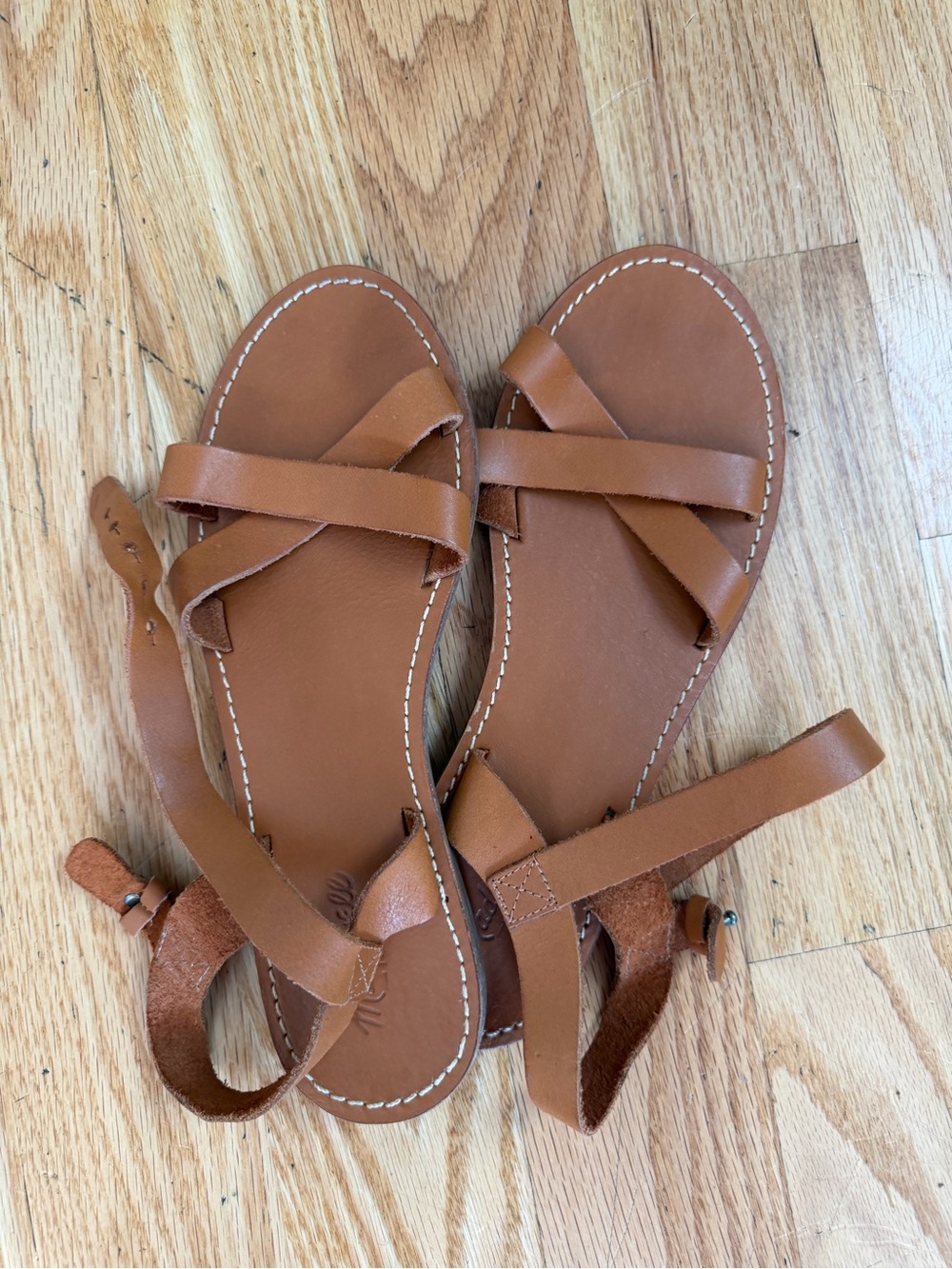 Madewell Tan Leather Cross-Strap Ankle Tie Sandals